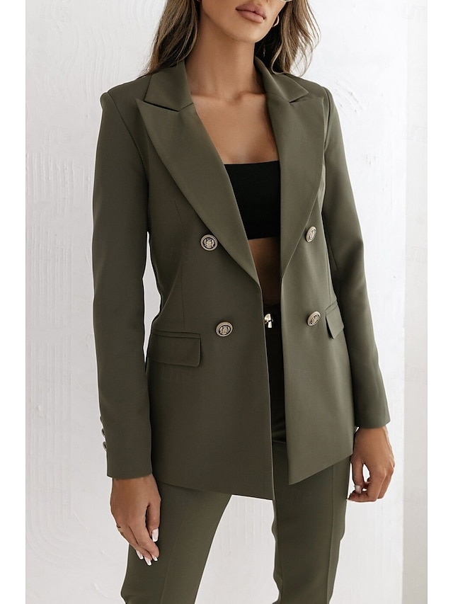  Dam Kavaj Knapp Ensfärgat Ledigt / vardag Stylish Normal Ytterkläder Långärmad Vinter ArmyGreen S