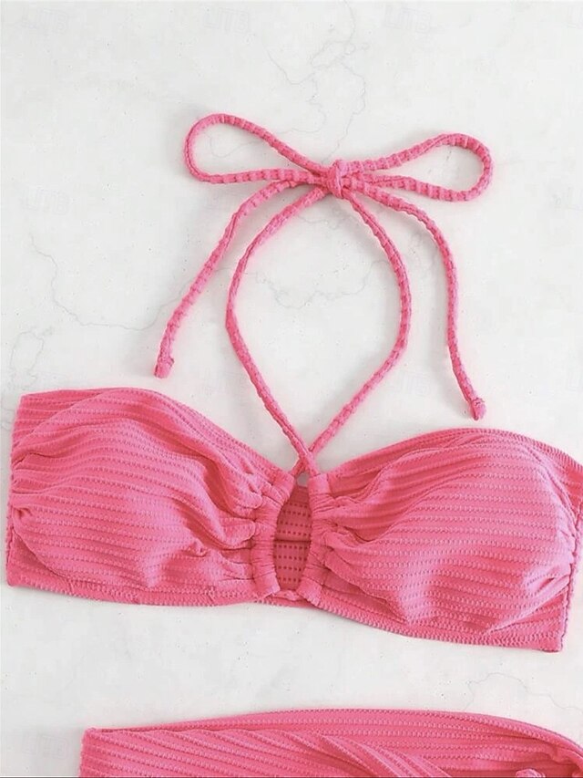 Women's Swimwear Bikini Three Piece Swimsuit Backless Slim Solid Color