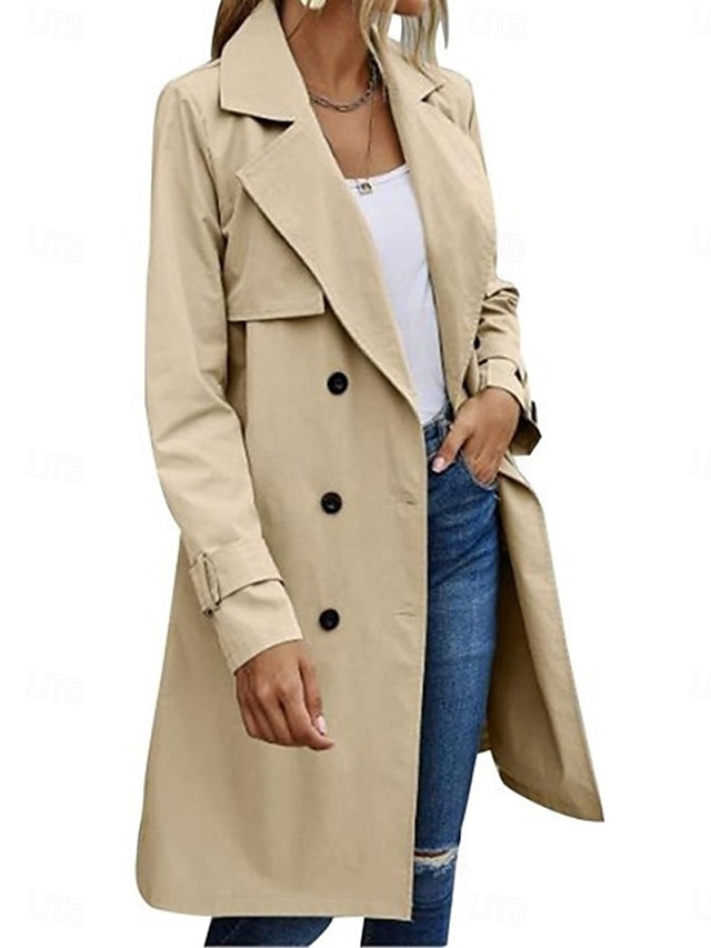  Per donna Cappotto Esterno Strada Da tutti i giorni Autunno Inverno Standard Cappotto Standard Tenere al caldo Traspirante Moda Informale Giacca Manica lunga Liscio Con tasche Nero Verde militare