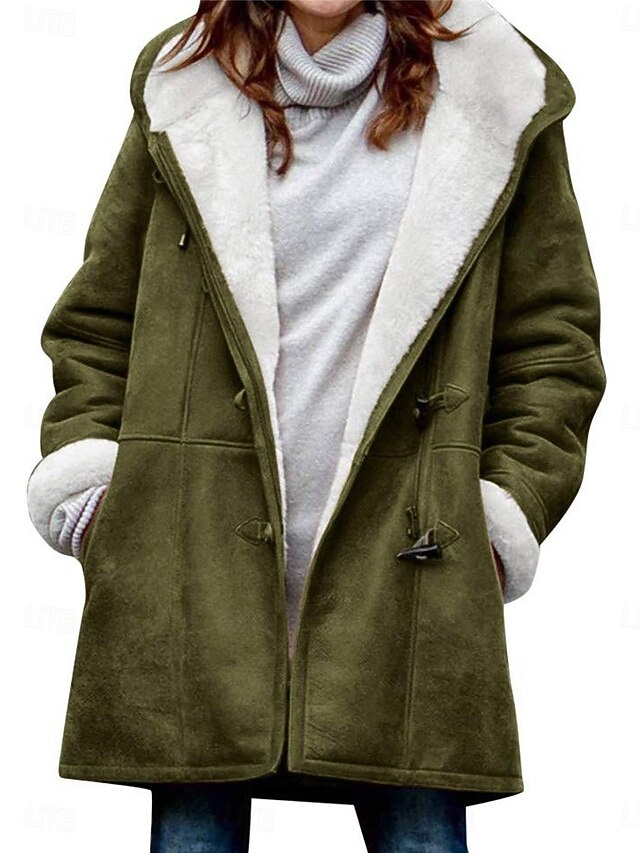 Women's Fleece Jacket Teddy Coat Warm Breathable Pocket Fleece Lined Casual Plain Vacation Street Daily Wear Going out Single Breasted Regular Hoodie Regular Fit Long Sleeve Outerwear Black Brown4