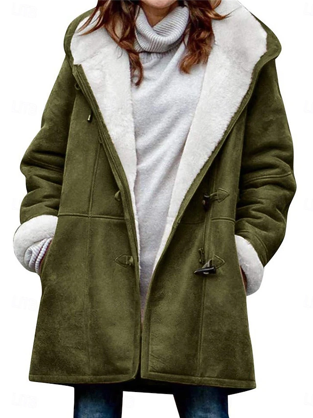 Women's Fleece Jacket Teddy Coat Warm Breathable Pocket Fleece Lined Casual Plain Vacation Street Daily Wear Going out Single Breasted Regular Hoodie Regular Fit Long Sleeve Outerwear Black Brown4