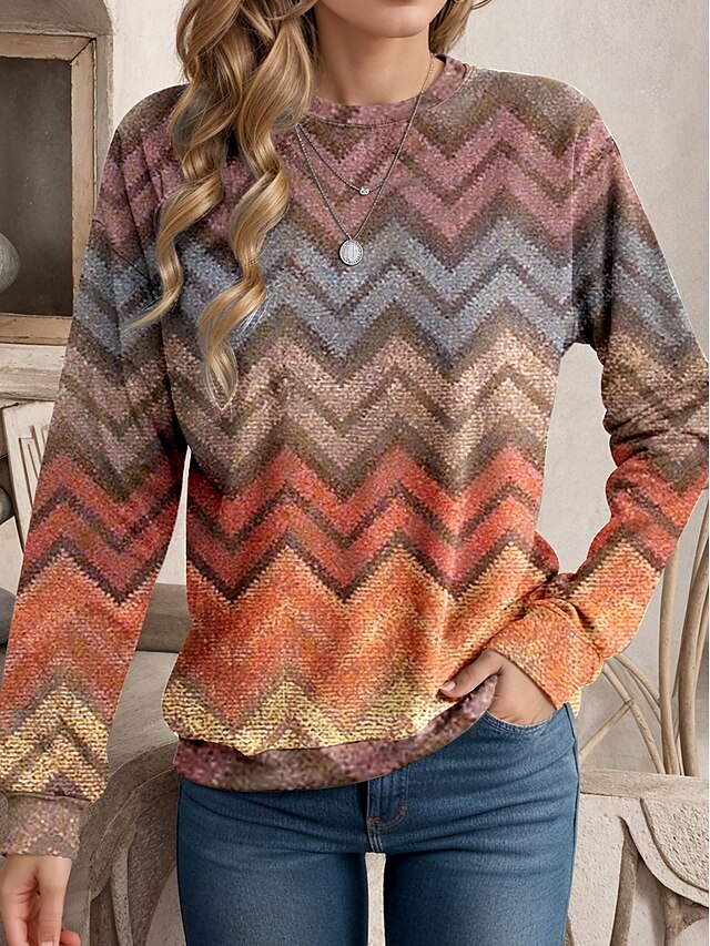  dames sweatshirt kleur blok gestreept straat dagelijks gebruik print casual ronde hals lange mouw micro-elastisch herfst winter comfrt ademend zacht materiaal