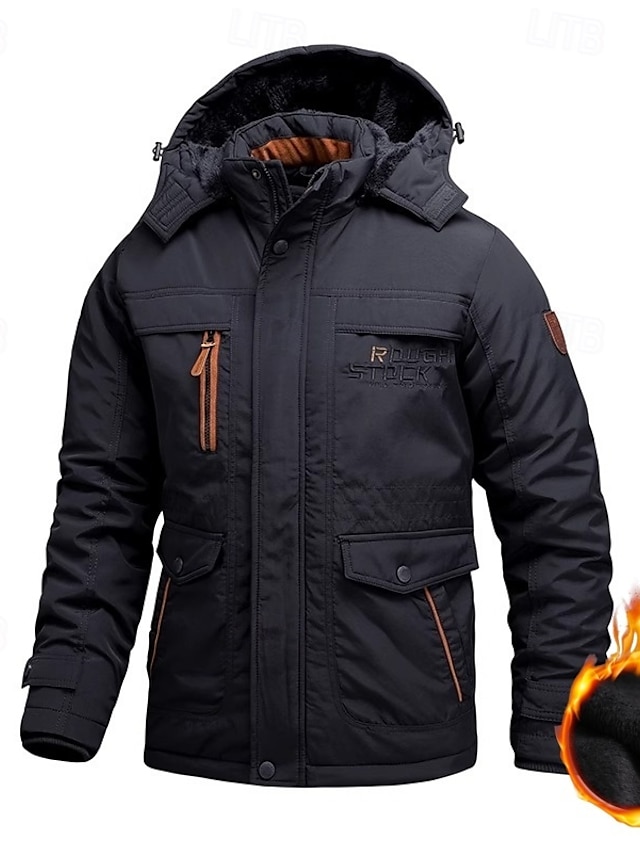  Men's Outdoor Jacket Fleece Jacket Sports & Outdoor Thermal Warm Fleece Lining Detachable Hood Winter Autumn / Fall Active Sports Regular Black Navy Blue Khaki Army Green Jacket