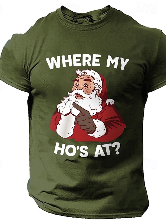 Christmas Men's Santa Claus Letter Printed T shirt Tee Top 100 Cotton