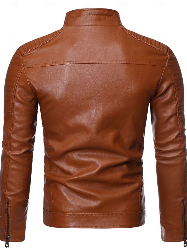 Men's Faux Leather Jacket Biker Jacket Motorcycle Jacket Daily Thermal