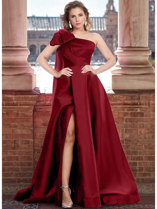A Line Strapless Acrylic Floor Length Elegant Formal Evening Dresses with Split Side main image 1
