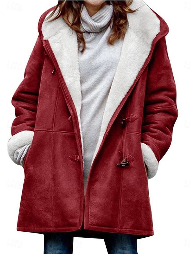  Mujer Chaqueta de lana Abrigo de peluche Chaqueta con capucha Mantiene abrigado Transpirable Bolsillo Forrado con Lana Casual Plano Vacaciones Calle Ropa Cotidiana Noche Botonadura Simple Regular
