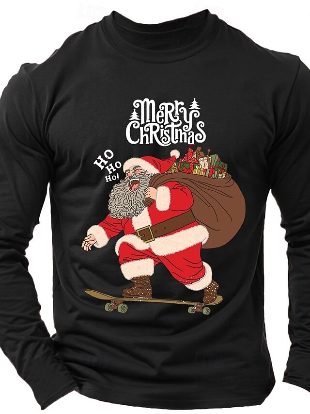Christmas Men's Funny Christmas Graphic T Shirt Santa Claus Funny Black