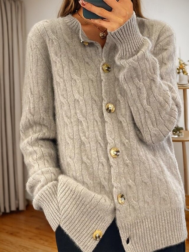 Femme Tricoté Hauts Pull Cardigan Bouton Grenouille Long Manche