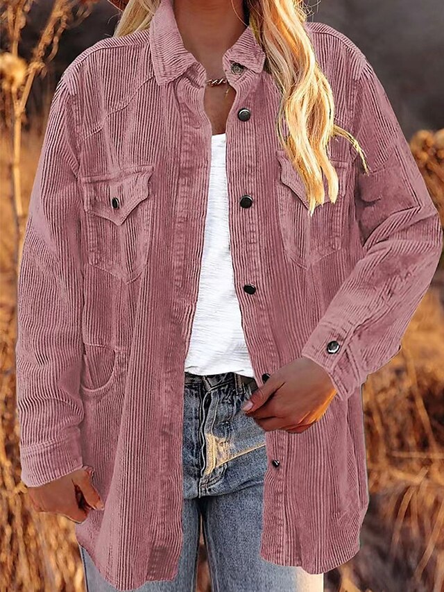  Women's Casual Jacket Outdoor Street Daily Wear Fall Winter Regular Coat Regular Fit Thermal Warm Breathable Stylish Casual Jacket Long Sleeve Plain with Pockets Pink Beige