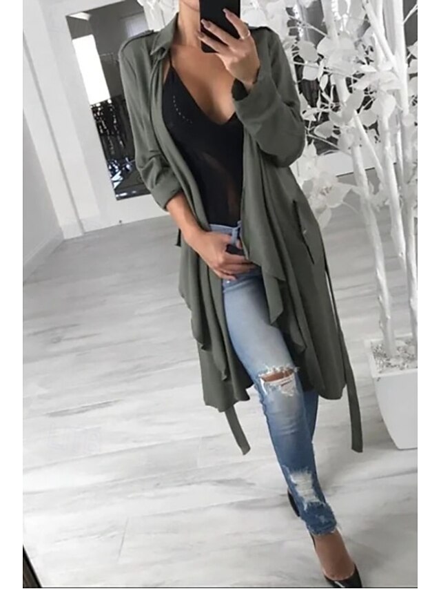 Women's Casual Jacket Outdoor Button Solid Color Windproof Fashion Loose Fit Outerwear Long Sleeve Fall Green S4