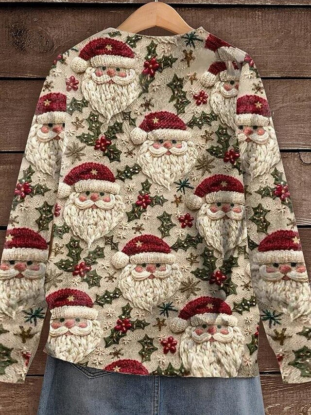 Women's Sweater V Neck Knit Knitted Digital print Fall Winter Outdoor