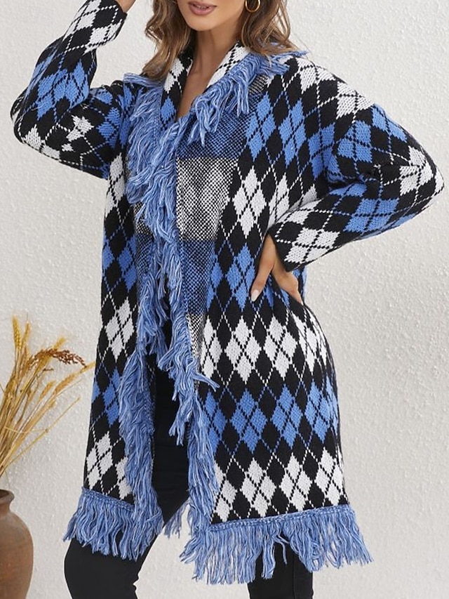 Women's Sweater Cardigan Open Front Ribbed Knit Tassel Knitted Fall