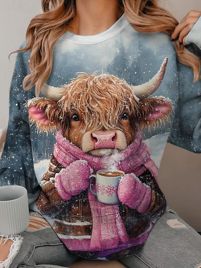 Women's Sweatshirt Pullover Animal Dailywear Holiday Print Casual Hoodie Long Sleeve Micro-elastic Fall Winter Comfrt Breathable Soft Fabric 5