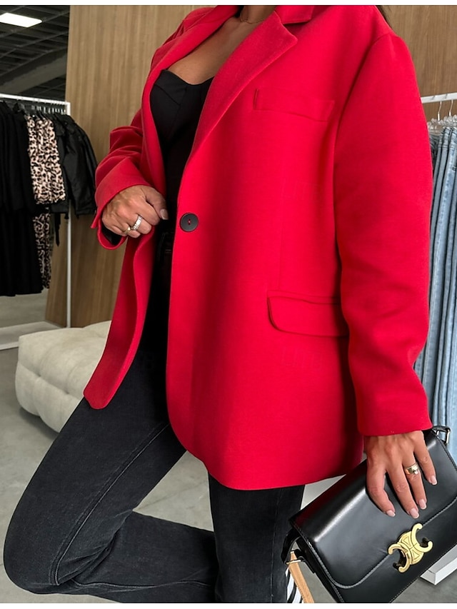  Per donna Giacca Pulsante Liscio Comodo Di tendenza Standard Capispalla Manica lunga Inverno Nero S