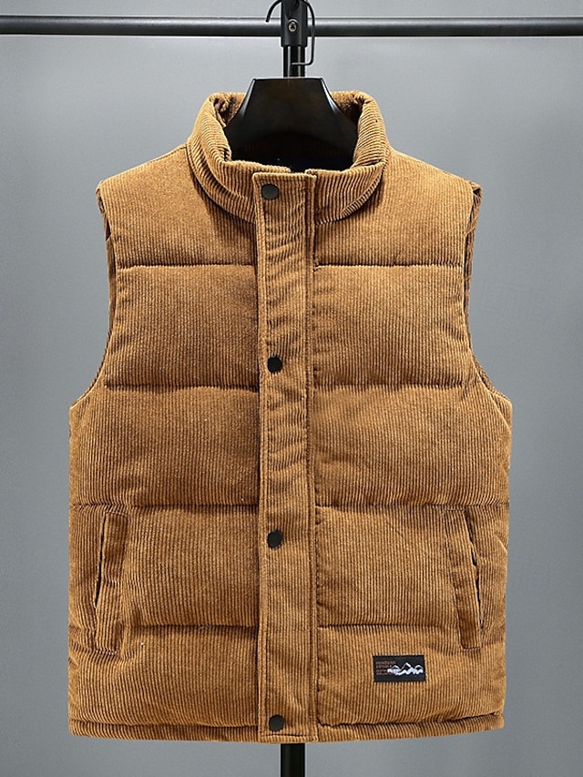  Miesten Puffer Vest Vakosametti liivi Tikattu liivi Arki-asut Loma Bile Muoti Perus 봄 & Syksy Vetoketju Vakosametti Mukava Tavallinen Vetoketju Stand-kaula-aukko Normaali Musta Valkoinen Ruskea