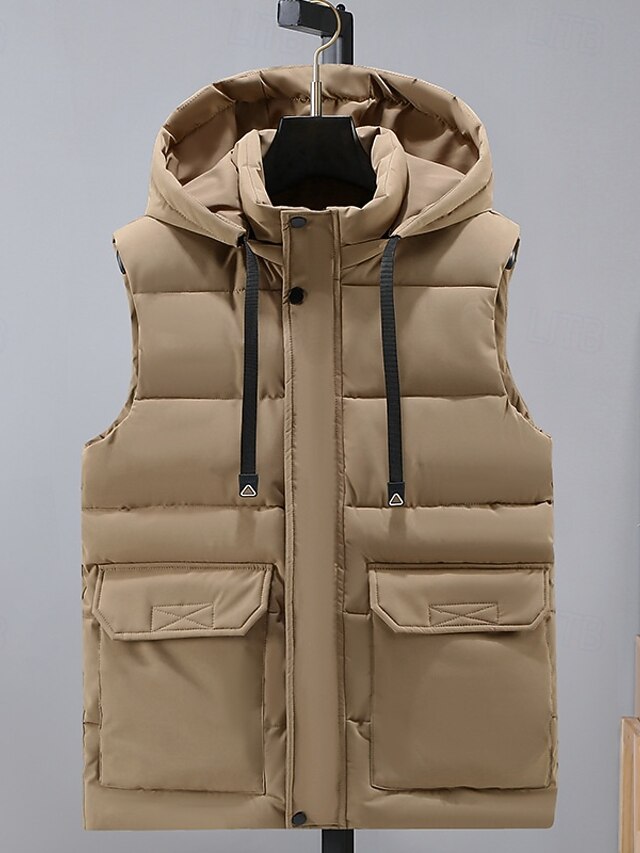  Homens Colete puffer Colete com capuz Acolchoado Gilet colete acolchoado Diário Encontro Férias Moda Casual Outono & inverno Com Capuz Poliéster Manter Quente Confortável Côr Sólida Zíper Colarinho