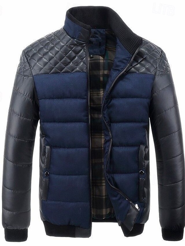  Męskie Kurtka zimowa kurtka puchowa Pikowana kurtka Wyściełany Styl klasyczny Poliester Kieszonki Na zewnątrz Randka Codzienne Regularny Moda Codzienny Keep Warm Odporność na wiatr Zima Kolorowy blok