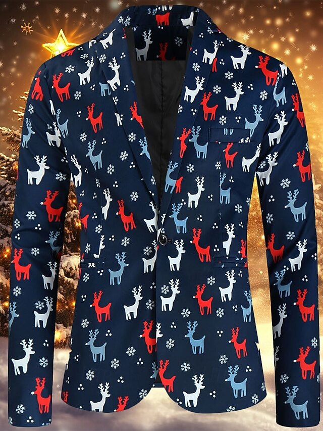 veste blazer moche de Noël bleu marine pour homme, blazer imprimé