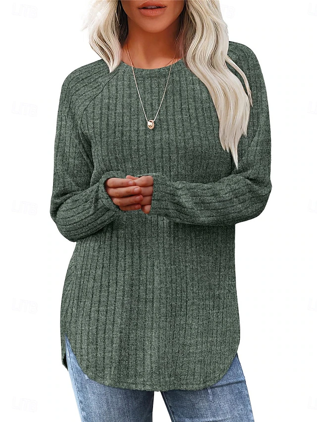 Women's Shirt Blouse Solid Color Basic Casual Long Sleeve Crew Neck Long Tops Daily Black Blue Green Beige Fall Winter 8
