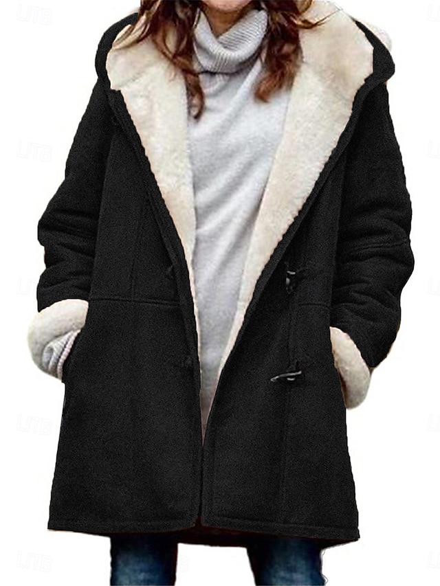  Dames Fleecejack Teddy jas Houd Warm Ademend Zak Met fleece gevoerd Casual Effen Vakantie Straat Alledaagse kleding Uitgaan Enkele rij knopen Normaal Capuchon Normale pasvorm Lange mouw bovenkleding