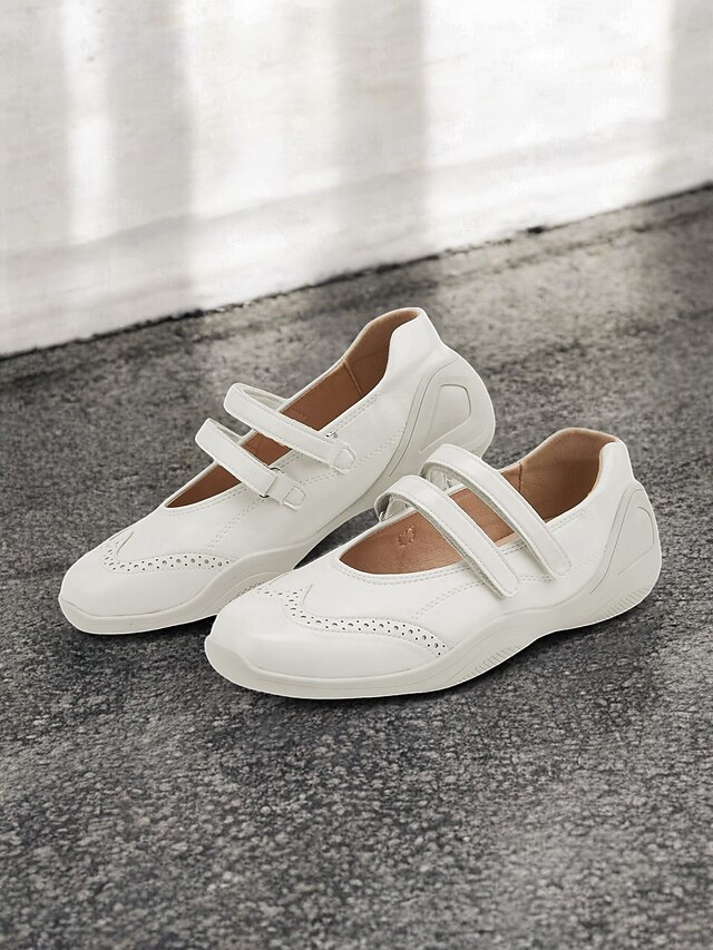 Women's White Mary Jane Comfort Shoes with Dual Straps and Brogue Detailing – Casual Everyday Footwear for Walking and Leisure 13