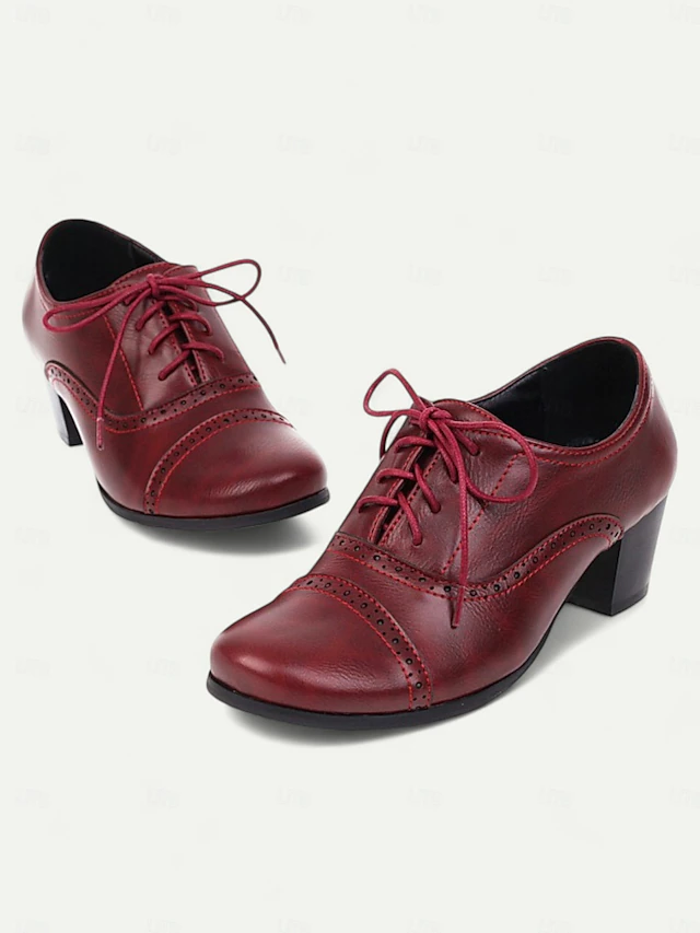 Women's Brown Oxford Shoes with Lace-Up & Brogue Detailing - Classic Mid-Heel for Professional & Vintage Casual Wear 16