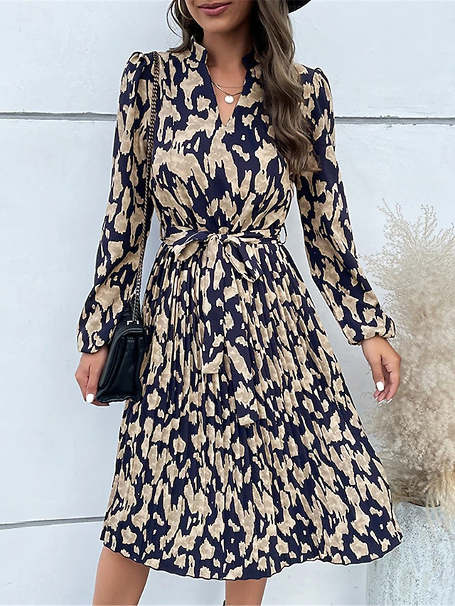 Women's Floral V Neck Midi Dress Long Sleeve Spring Fall 8