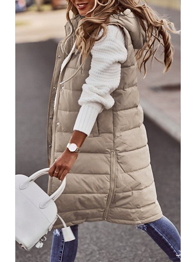 Women's Fleece Vest Warm Pocket Fleece Lined Zipper Turndown Elegant Solid Color Loose Fit Outerwear Sleeveless Spring Fall White Khaki S M L XL 2XL4