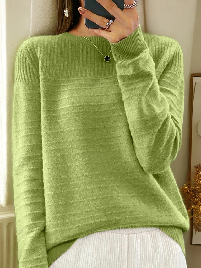 Women's Sweater Pullover Sweater Jumper Crew Neck Knit Knitted Spring Fall Home Daily Holiday Daily Soft Long Sleeve Pure Color Pink Red 10