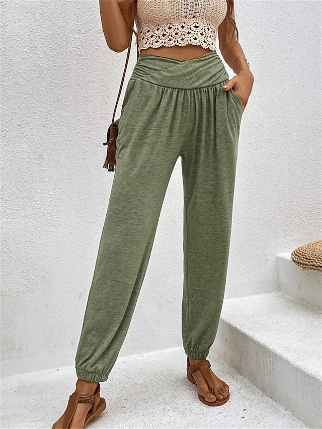 Women's Chinos Fashion Streetwear Full Length High Waist Plain Pocket Comfy Soft Comfortable Micro-elastic Outdoor Street Black Blue Khaki Army Green Spring & Fall Regular Fit 13