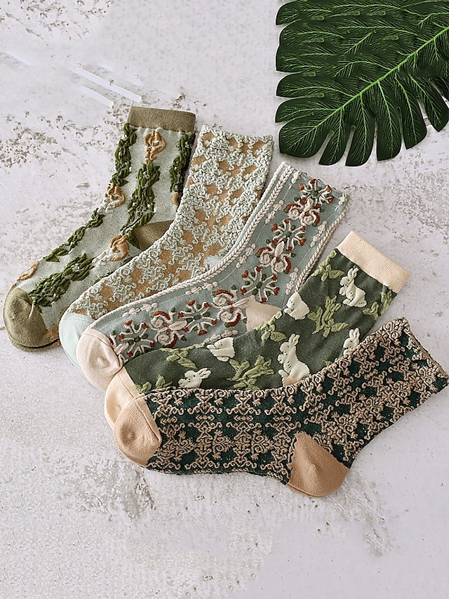 șosete vintage de damă cu broderie florală – design retro elegant, ideal pentru purtarea de zi cu zi
