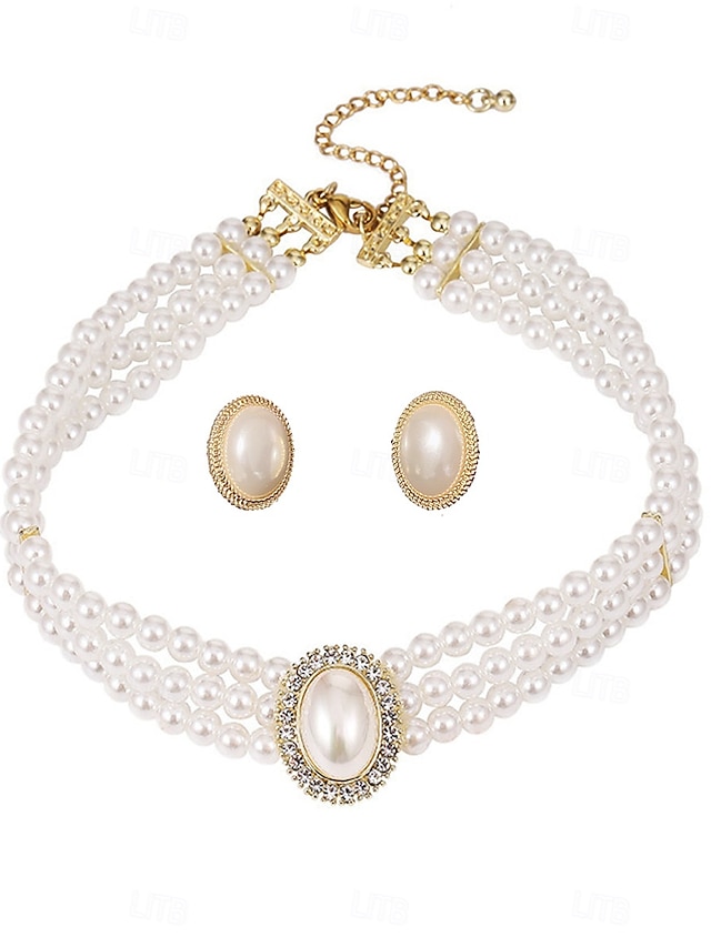  Conjunto de gargantilla de perlas vintage para mujer con colgante de diamantes de imitación: elegante joyería de perlas en capas para bodas y eventos formales