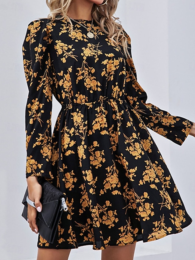  Women's Floral Crew Neck Maxi Dress Long Sleeve Spring Fall