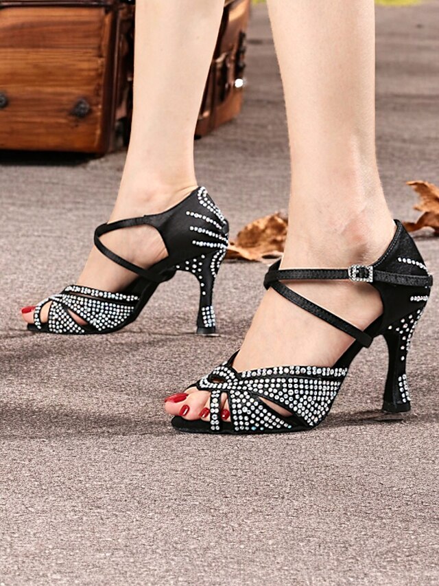 Gold Rhinestone Women's Dance Heels with Crisscross Straps and Suede Sole – Ideal for Ballroom and Latin Dance Performances 21