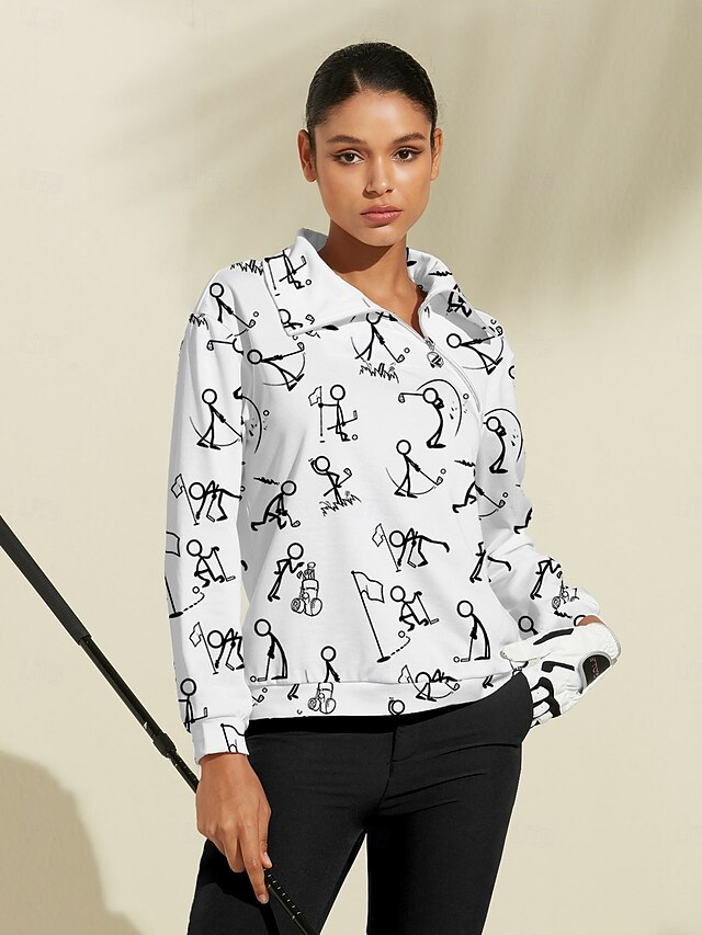 Women's Golf Pullover Sweatshirt Black White Yellow Long Sleeve Top Fall Winter Ladies Golf Attire Clothes Outfits Wear Apparel 18