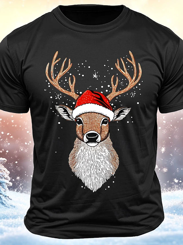 Elk Christmas Black Red Army Green T shirt Tee Men's Graphic 100