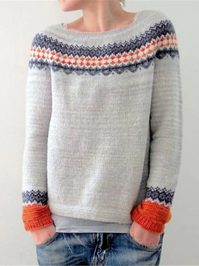 Women's Sweater Pullover Sweater Jumper Casual Soft Striped Ribbed Crew Neck Knitted Long Sleeve Regular Tops Knit Outdoor Daily Weekend Blue Khaki Fall Winter4