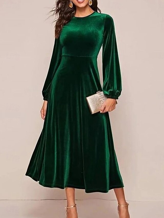 Women's Christmas Velvet Dress Midi Dress Ruched Elegant Vintage Crew