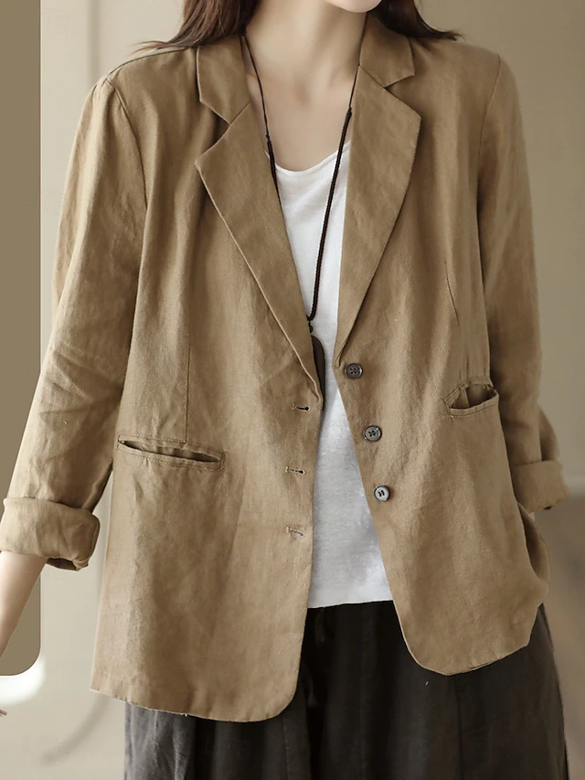 Women's Blazer Work Button Solid Color Breathable OL Style Regular Fit Outerwear Long Sleeve Fall Orange M 11