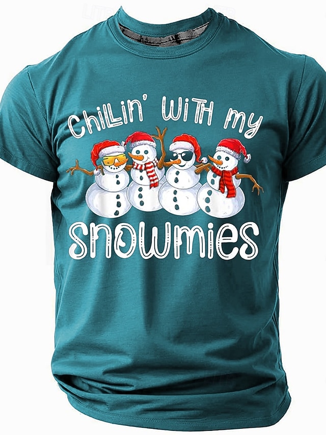  Camisetas navideñas divertidas para hombre, camisetas navideñas 3D, estilo retro vintage informal de muñeco de nieve, camisetas con estampado 3D para deportes al aire libre, vacaciones, lago, azul,