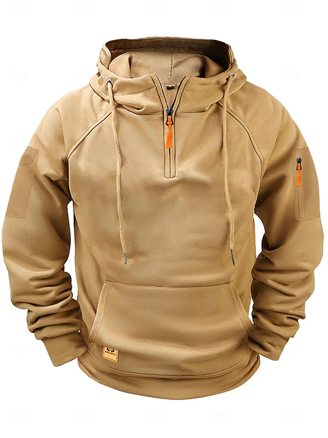 Men's Hoodie Zip Up Hoodies Tactical Hoodie Black Wine Camel Dark Gray Hooded Plain Pocket Front Pocket Daily Holiday Going out Polyester Streetwear Casual Fall Winter Clothing Apparel Hoodies 5