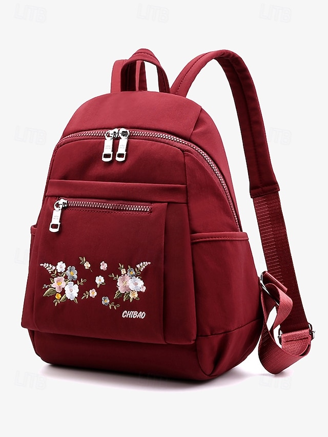 damski plecak z haftem kwiatowym – swobodny płócienny design z wieloma kieszeniami, idealny do podróży i codziennego użytku