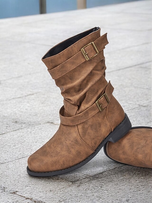 Women's Vintage Brown Slouchy Ankle Boots with Buckle Straps - Perfect for Casual Wear or Fall Fashion 15