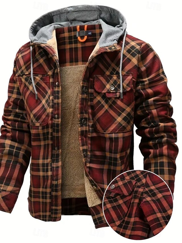 Men's Shirt Jacket Fleece Jacket Shacket Formal Home Warm Hooded Winter