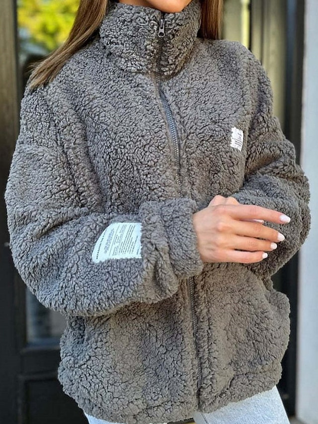  Naisten Fleecetakki Nallekarva Pidä lämpimänä Hengittävä Vetoketju Tasku Fleece-vuoratut Vapaa-aika Tavallinen Loma Katu Arki-asut Bile Vetoketju Normaali Stand-kaula-aukko Normaali Pitkähihainen