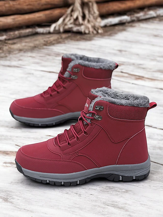 Women's Waterproof Winter Snow Boots - Red Lace-Up Ankle Boots with Faux Fur Lining, Non-Slip Sole, Perfect for Outdoor Activities and Cold Weather 21