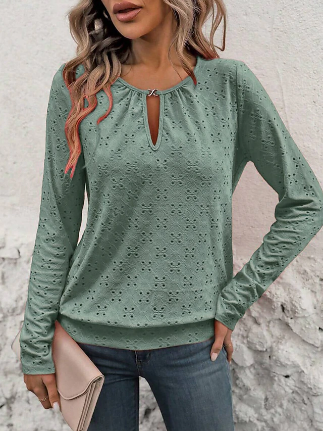 Women's T Shirt Plain Fashion Modern Casual Long Sleeve Crew Neck Regular Tops Daily Weekend White Red Green Fall Winter 6