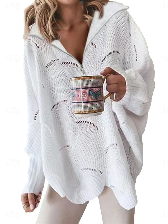 Women's Sweater Pullover Sweater Jumper Shirt Collar Ribbed Knit Hollow