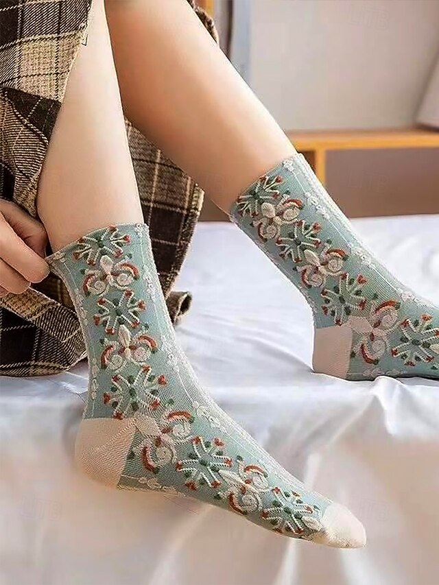 Women's Hosiery Nylon Flower European pattern Elegant Vintage Christmas